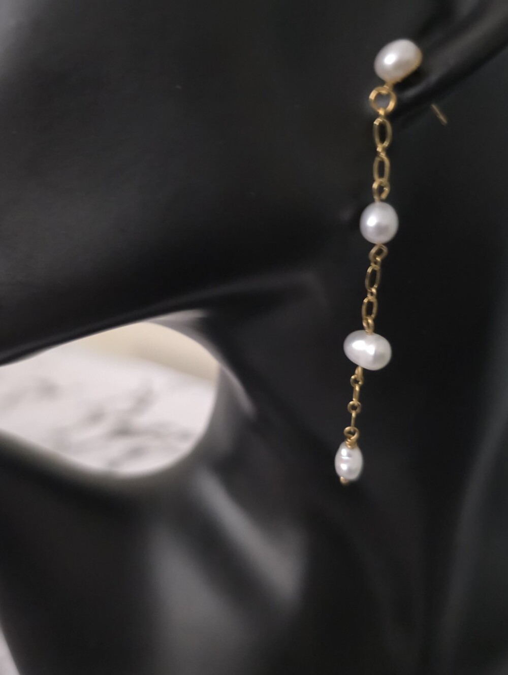 Gold Chain Pearl Drop Earrings with Freshwater Pearls - Women Jewelry